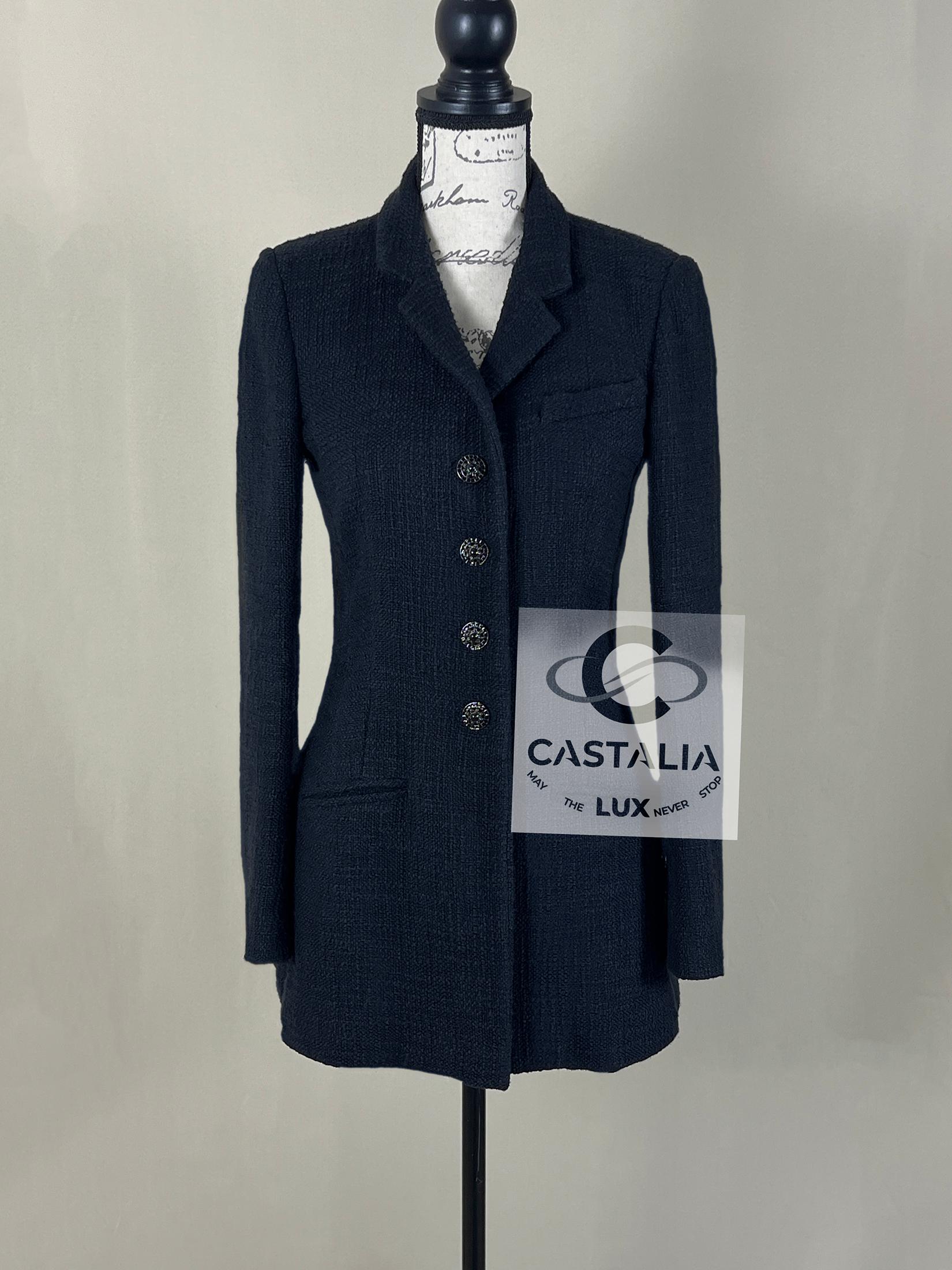 Chanel Paris / Bombay CC Gripoix Buttons Black Tweed Jacket 34 FR 2