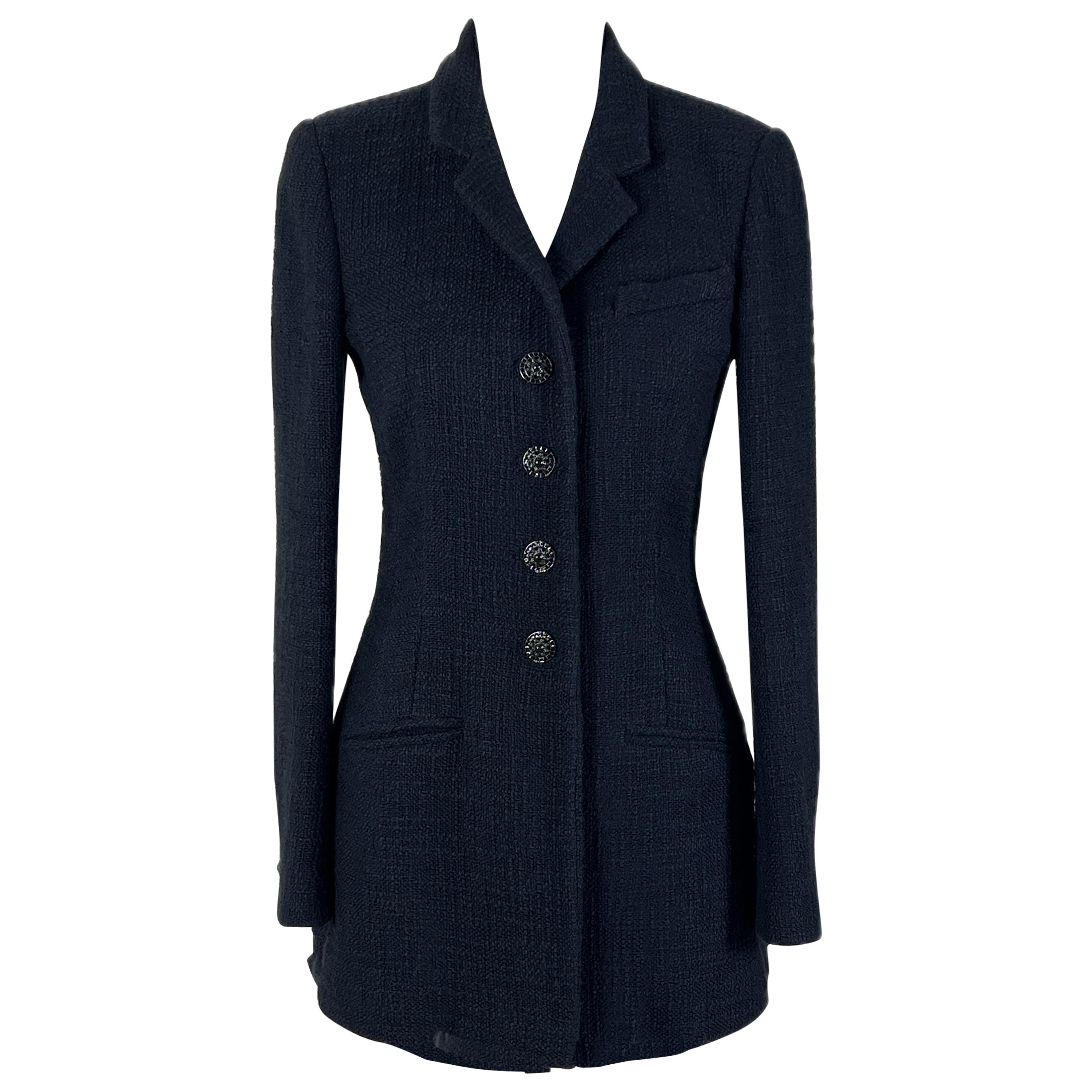 Chanel Paris / Bombay CC Gripoix Buttons Black Tweed Jacket 34 FR