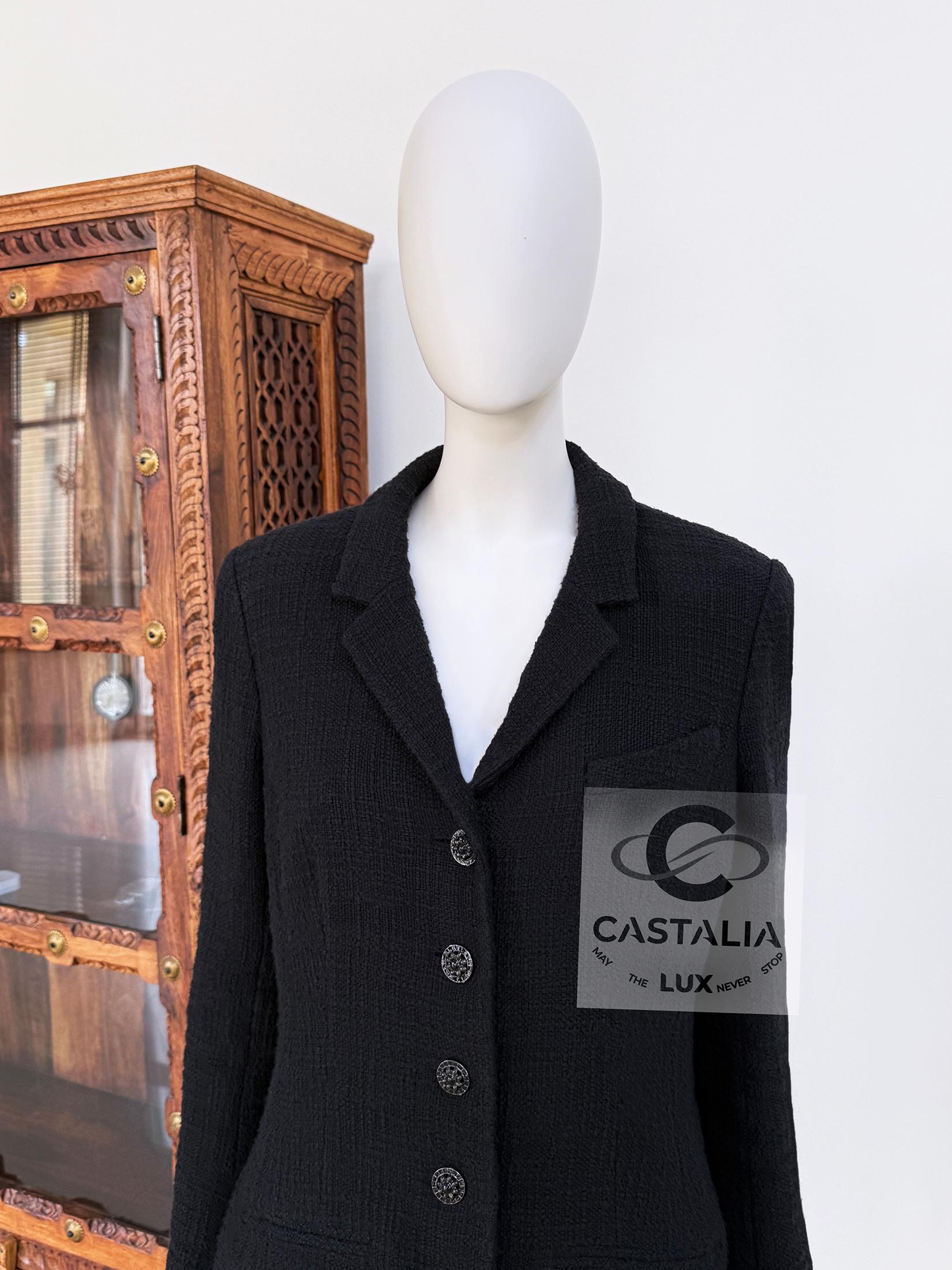 Chanel Paris / Bombay CC Gripoix Buttons Black Tweed Jacket 42 FR For Sale 3