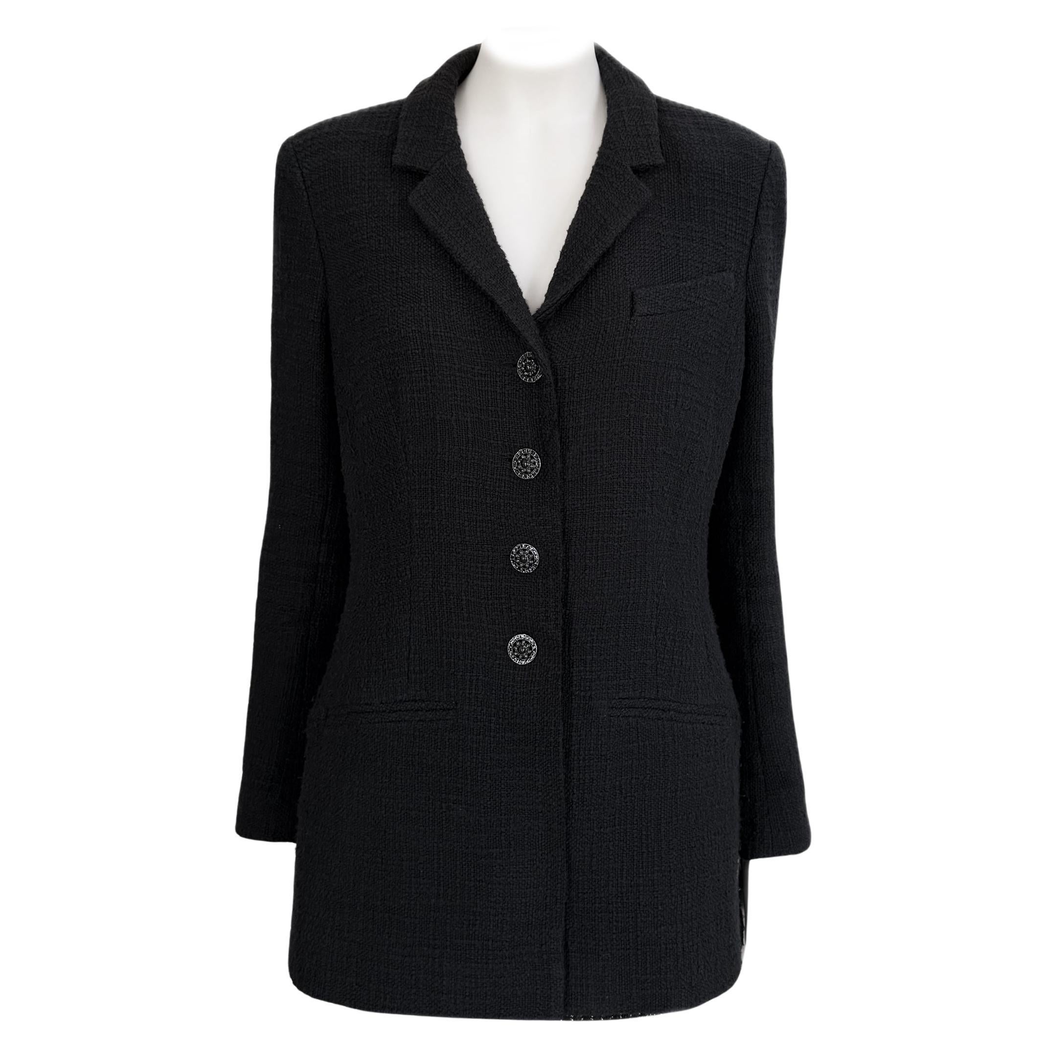 Chanel Paris / Bombay CC Gripoix Buttons Black Tweed Jacket 42 FR For Sale