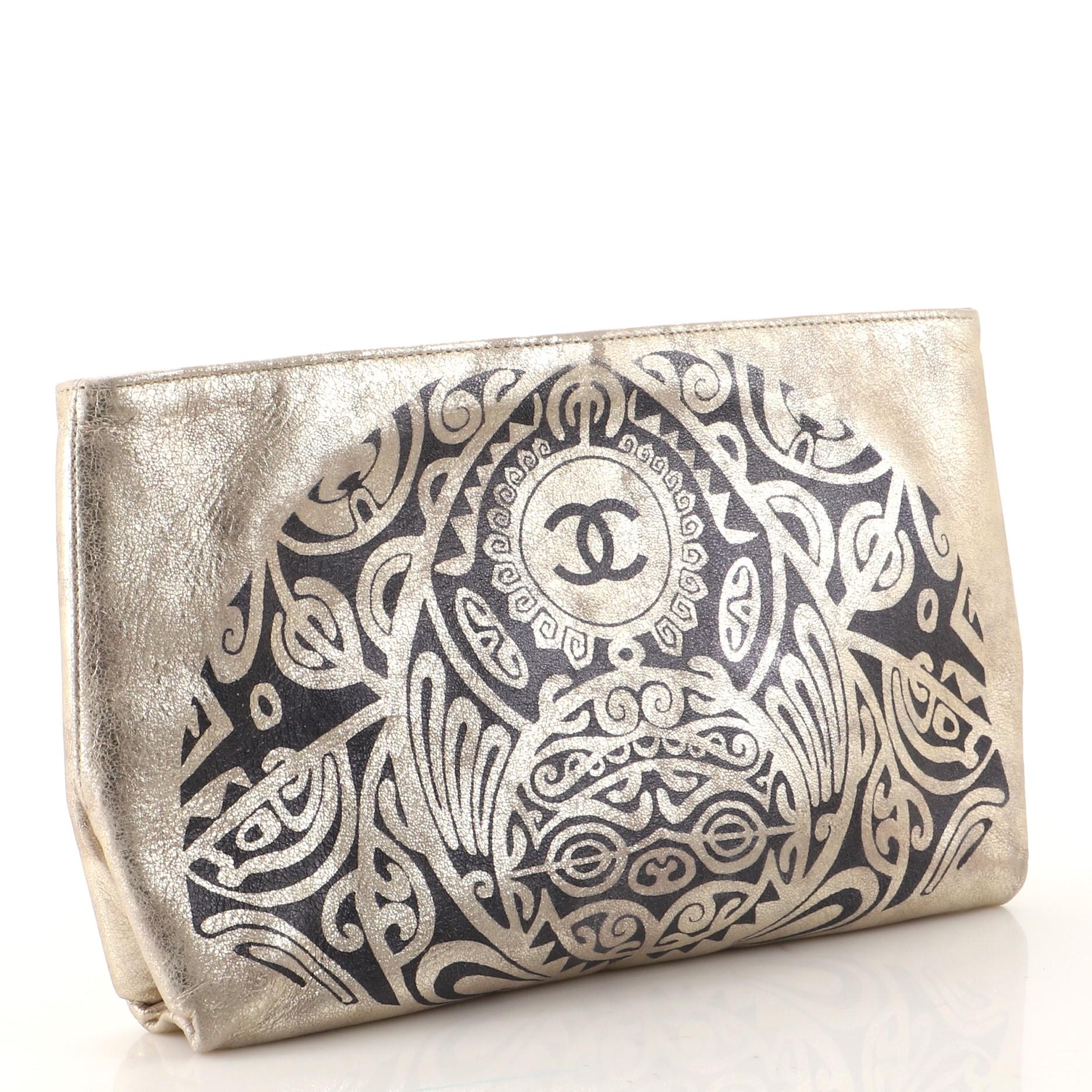 Gray Chanel Paris-Bombay Frame Clutch Leather