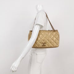 Chanel Paris Bombay Pondicherry Flap Bag Quilted Large Gold Shiny Calfskin