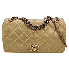 Chanel Paris Bombay Pondicherry Flap Bag Quilted Large Gold Shiny Calfskin