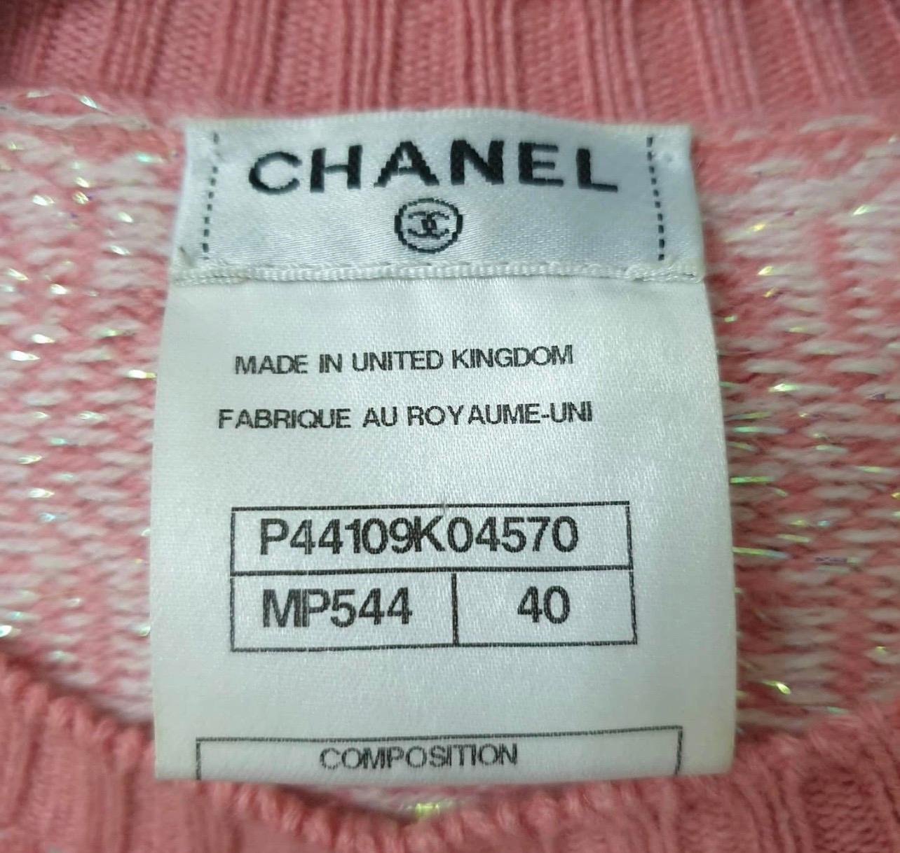 Chanel sweater from ''Paris - Bombay'' Collection by Karl Lagerfeld, Look # 43 from Catwalk. 
Very good condition.
Made of cashmere with delicate lurex shining.
 Gripoix stones logo adornment at chest. 
Size mark 40fr. 