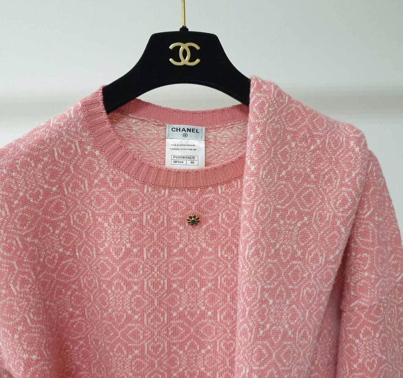 Women's Chanel, Paris-Bombay Runway Pink Scarf Sweater