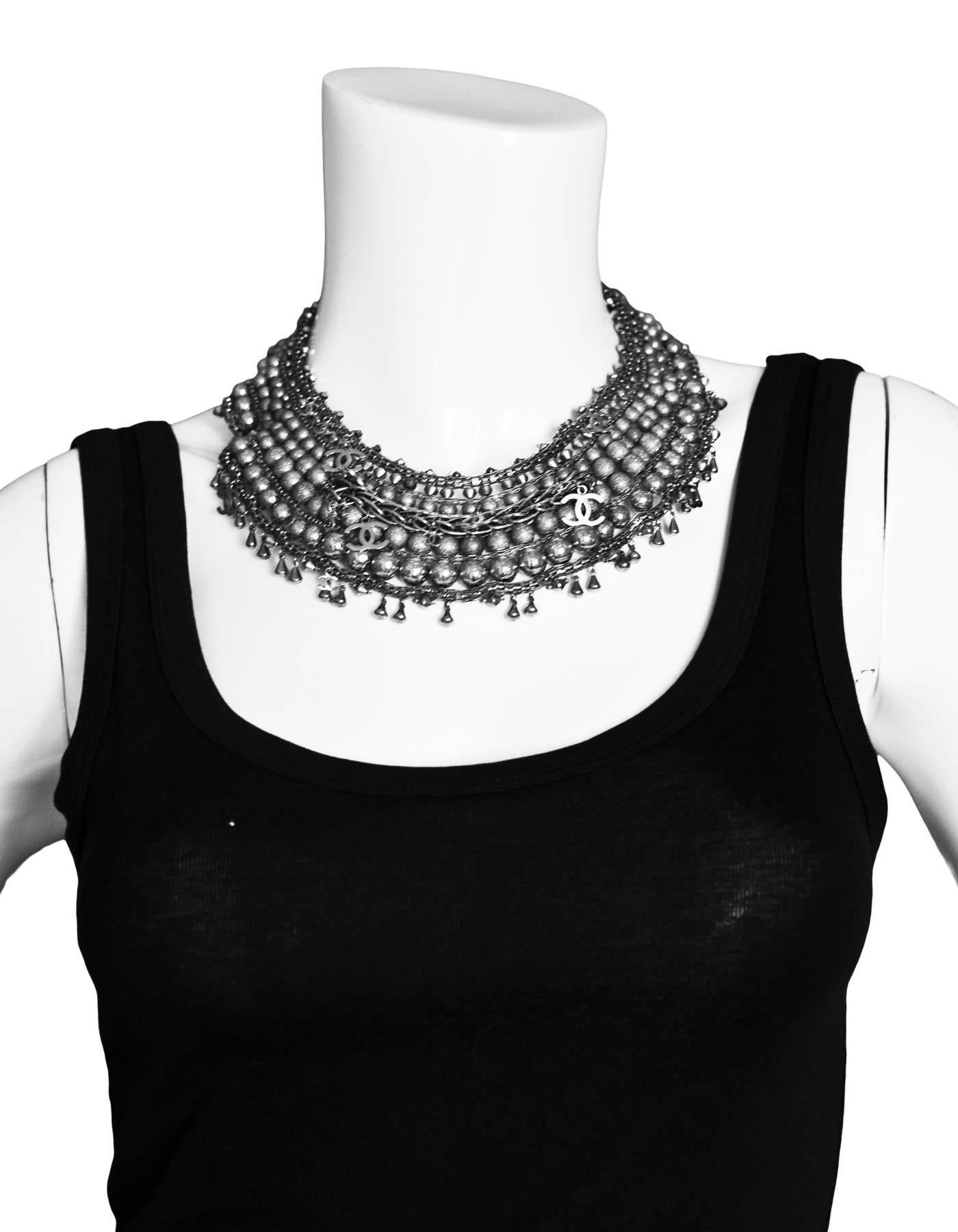 Chanel 2012 Paris-Bombay Silver Beaded Bib Necklace rt. $8, 500 In Excellent Condition In New York, NY
