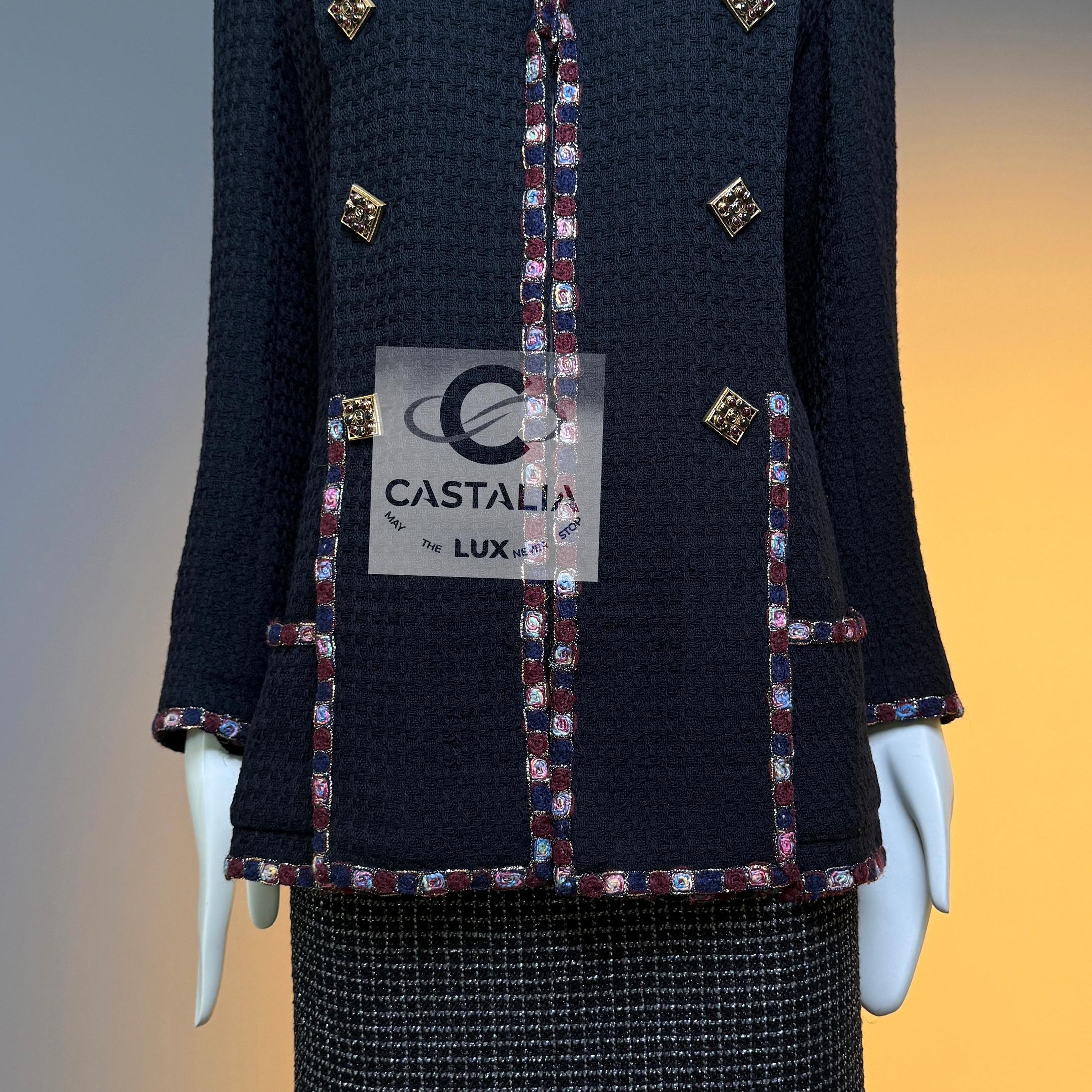Chanel Paris / Byzance Artefact Black Tweed Jacket with Gripoix Buttons 42 FR For Sale 9