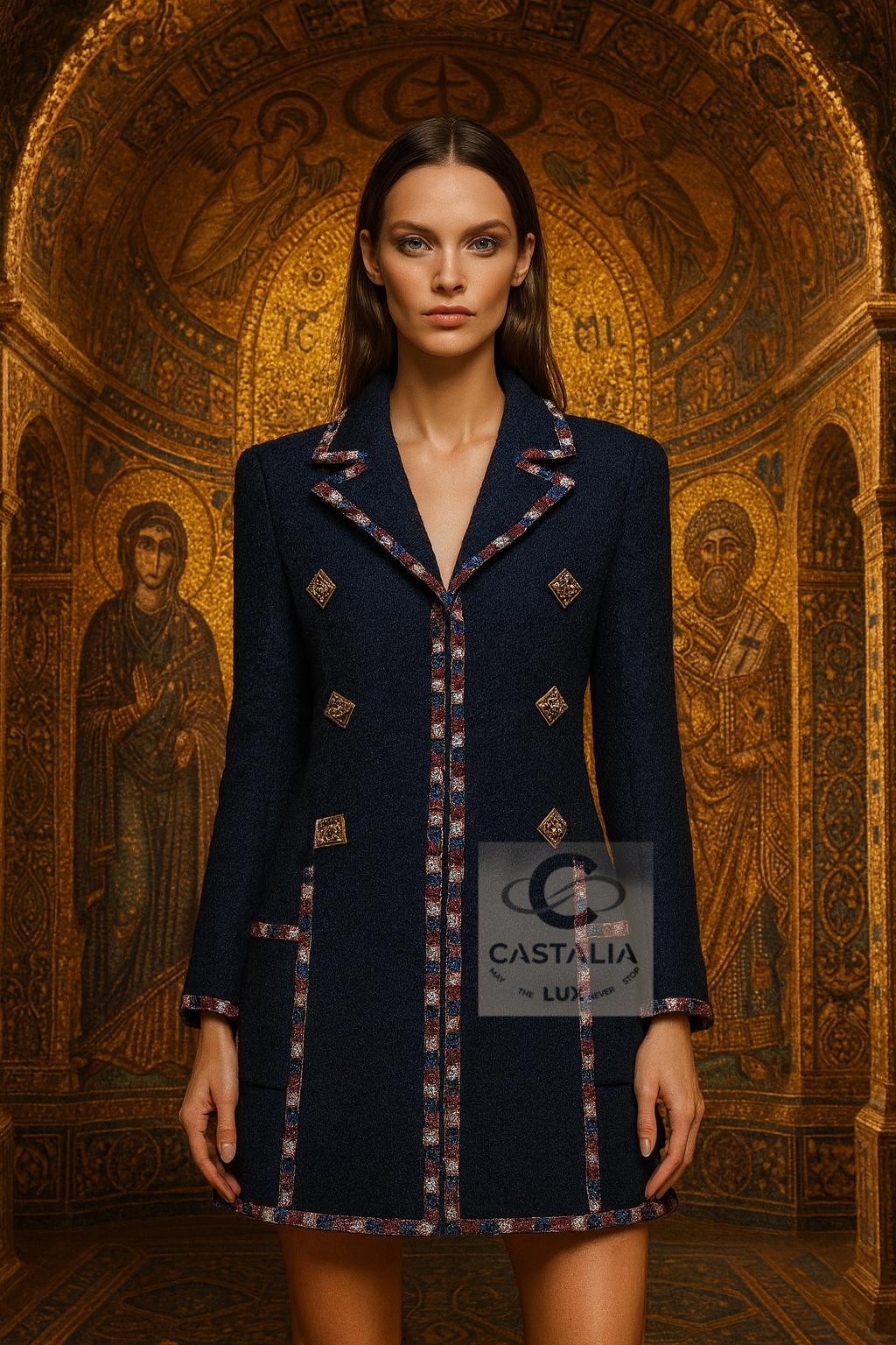 // Artefact Black Tweed Jacket with Mosaic Trim and Gripoix Jewel Buttons // 
Runway of Paris / BYZANCE Collection by Maestro Lagerfeld

~ With its boutique price surpassing $13,000, it stands as one of the most distinguished pieces Chanel has ever