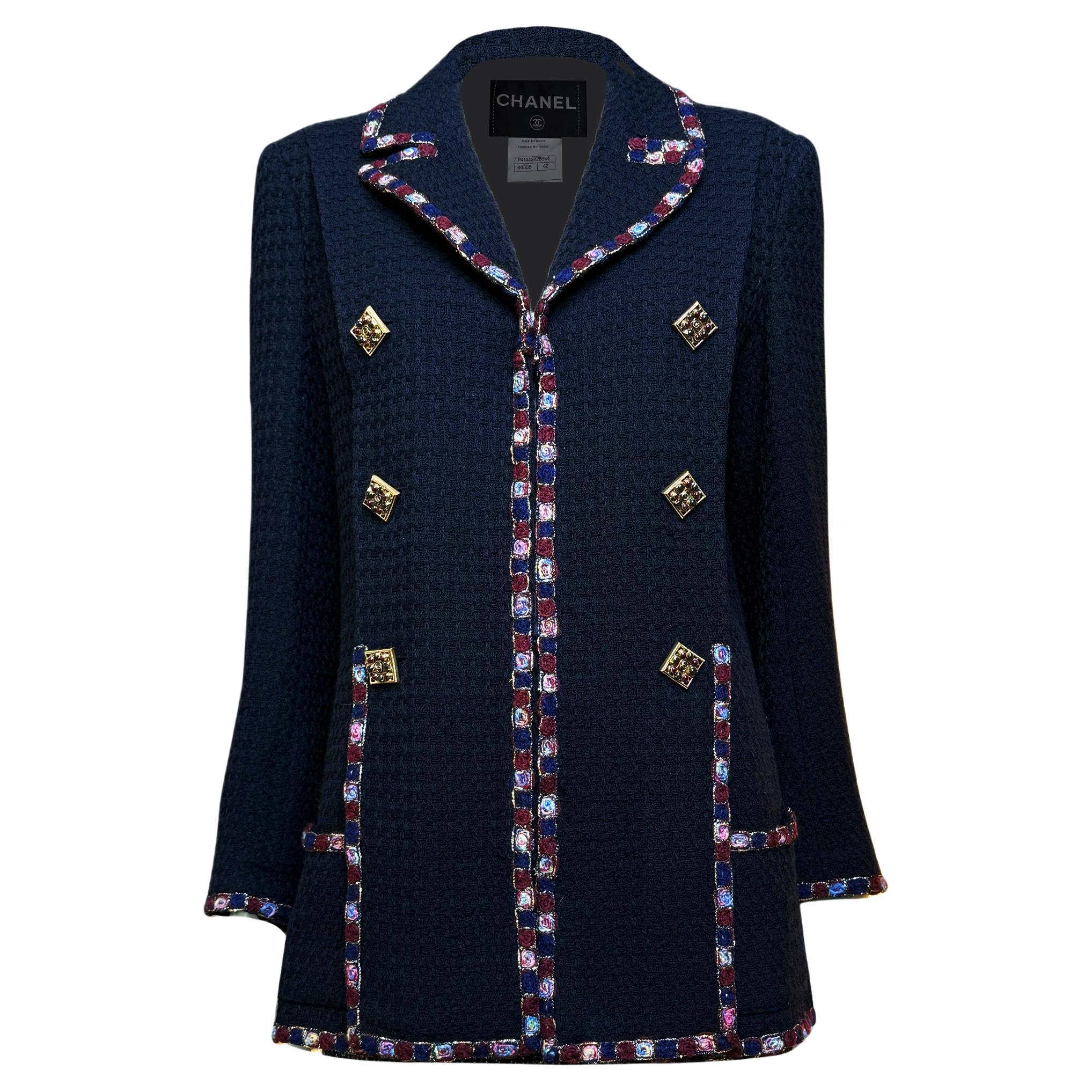 Chanel Paris / Byzance Artefact Black Tweed Jacket with Gripoix Buttons 42 FR For Sale
