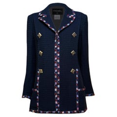Chanel Paris / Byzance Artefact Black Tweed Jacket with Gripoix Buttons 42 FR