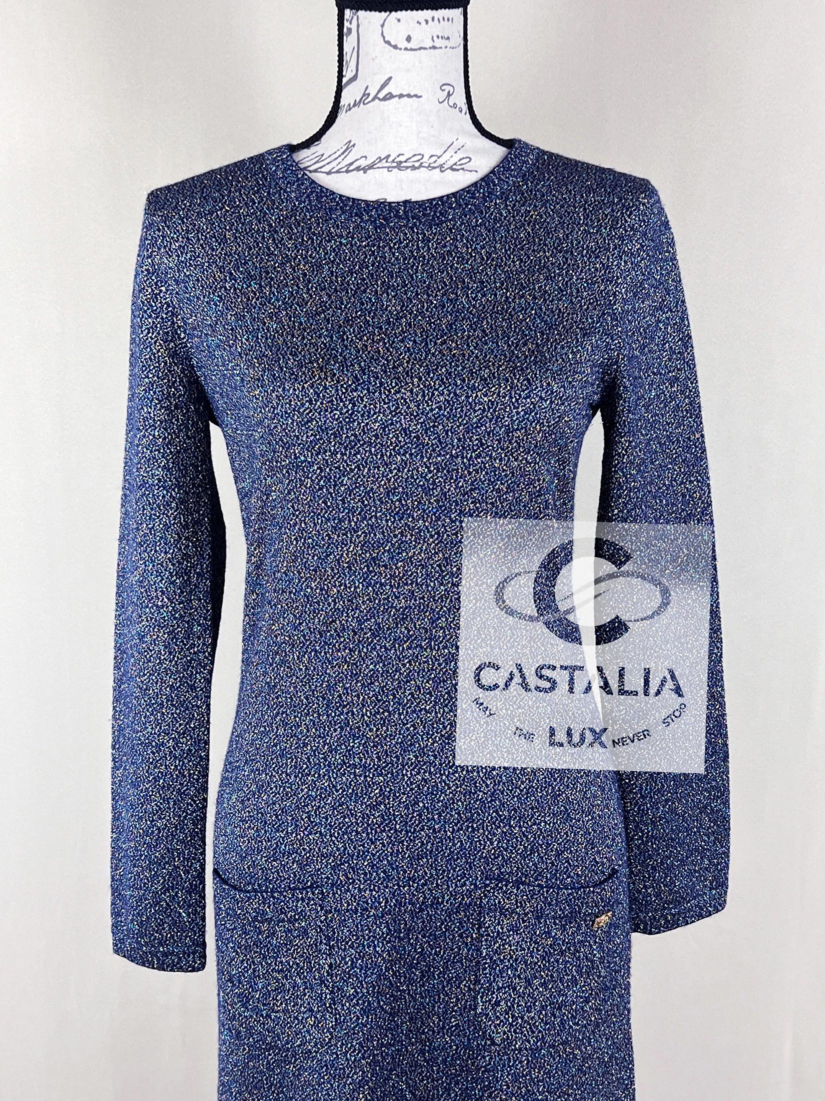 Chanel Paris / Byzance Vestido de cachemira azul brillante 38 FR Azul