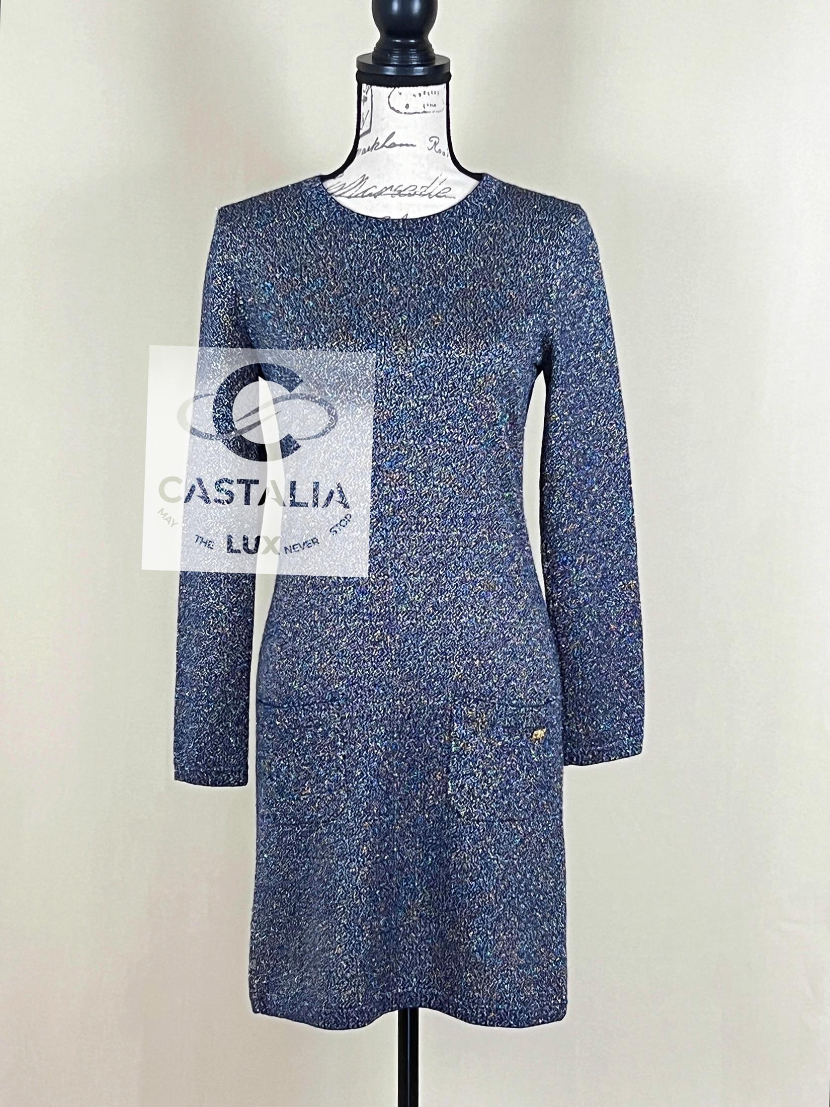 Femenino o masculino Chanel Paris / Byzance Vestido de cachemira azul brillante 38 FR