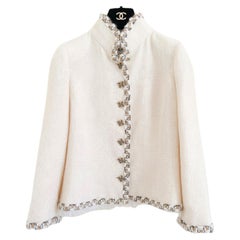 Chanel Paris / Byzance CC Gripoix Buttons Ecru Tweed Jacket 44 FR