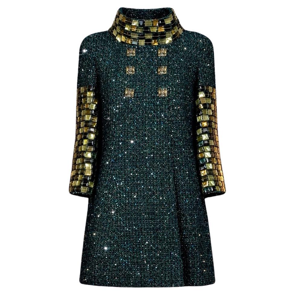 CHANEL Paris / BYZANCE Emerald Jewel Mosaic Tweed Coat 40 FR