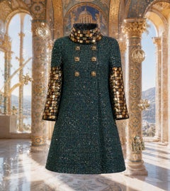 CHANEL Paris / BYZANCE Emerald Jewel Mosaic Tweed Coat 40 FR