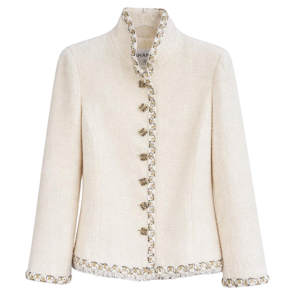 CHANEL Paris / Byzance Gripoix Buttons Ecru Tweed Jacket 42 FR im Angebot