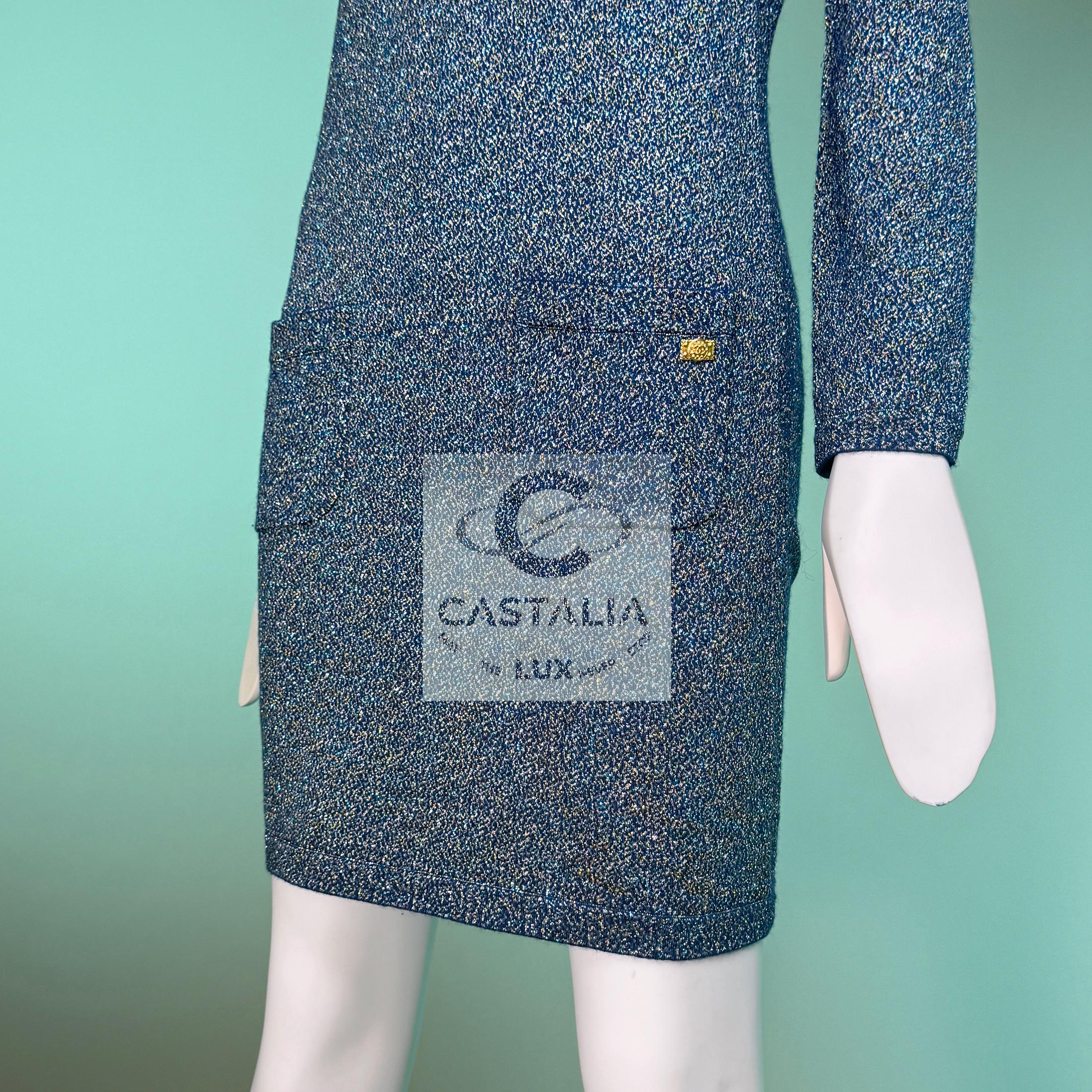 Chanel París / Byzance Vestido Zafiro Iridiscente 38 FR en venta 6