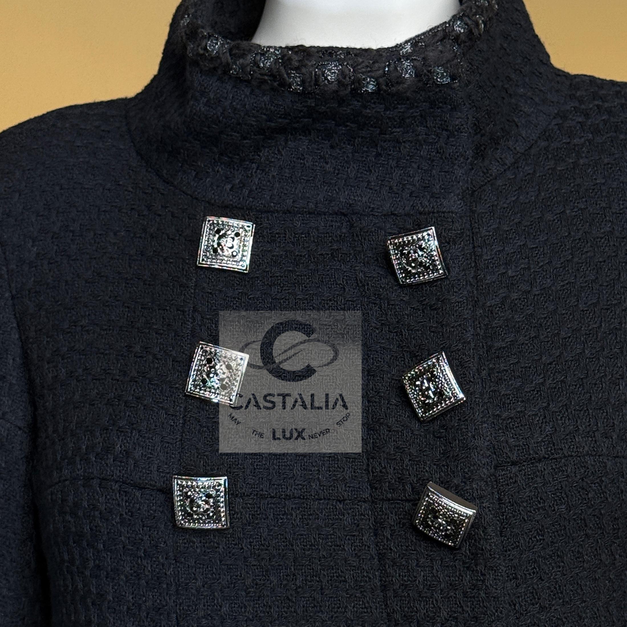 CHANEL Paris / Byzance Legendary Black Tweed Coat 38 FR For Sale 6