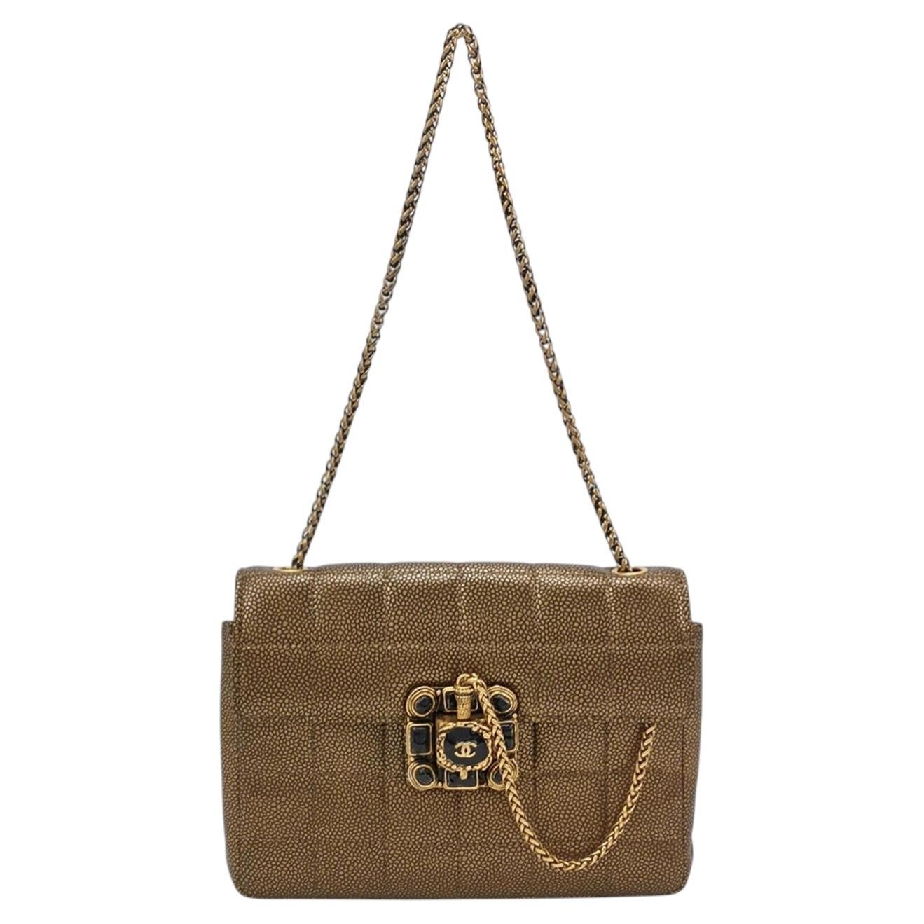 Chanel Paris Byzance Limited Edition Gold Caviar Leather Black Jewel Lock