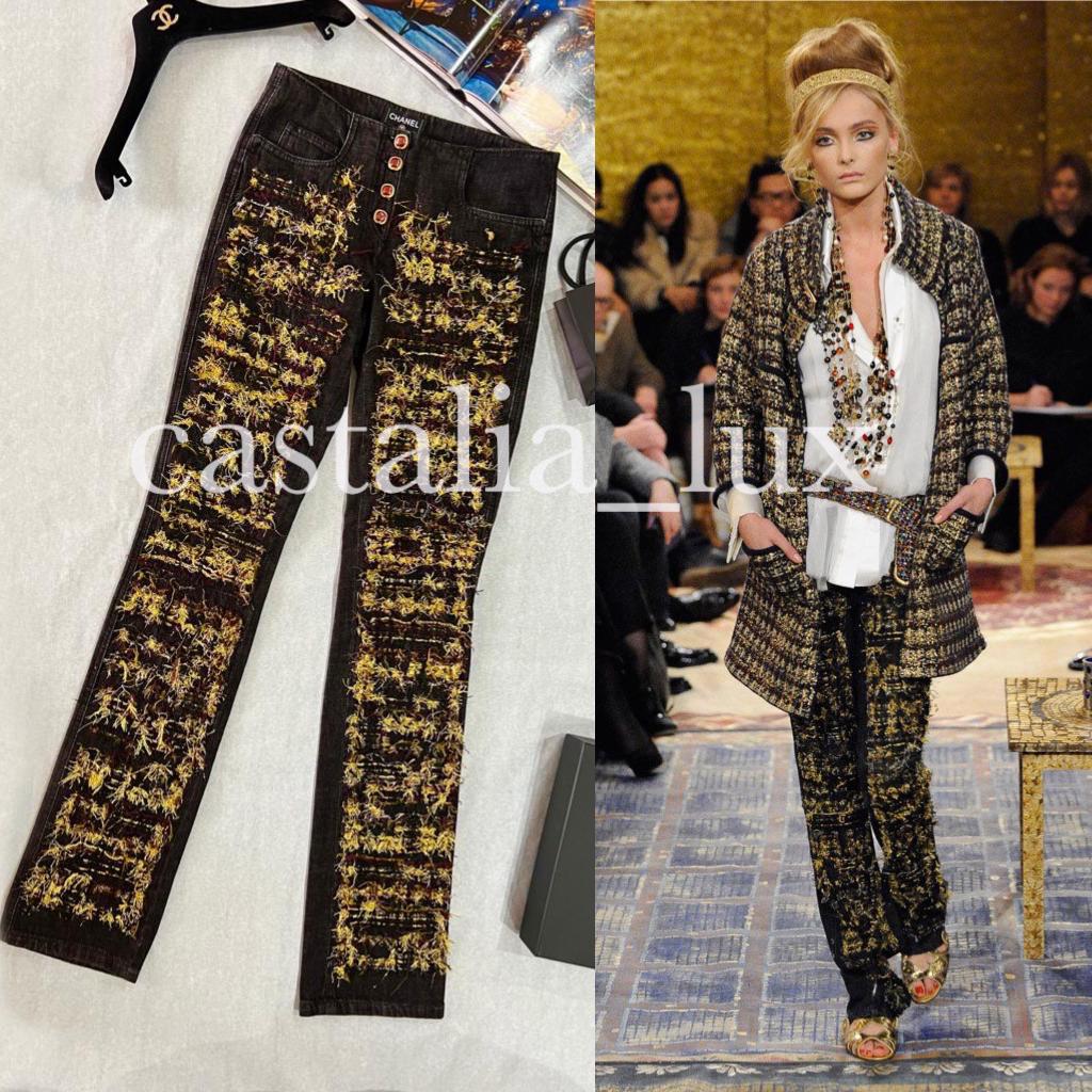 Chanel Paris / Byzance Look 1 Tweed Detail Jeans In Excellent Condition In Dubai, AE