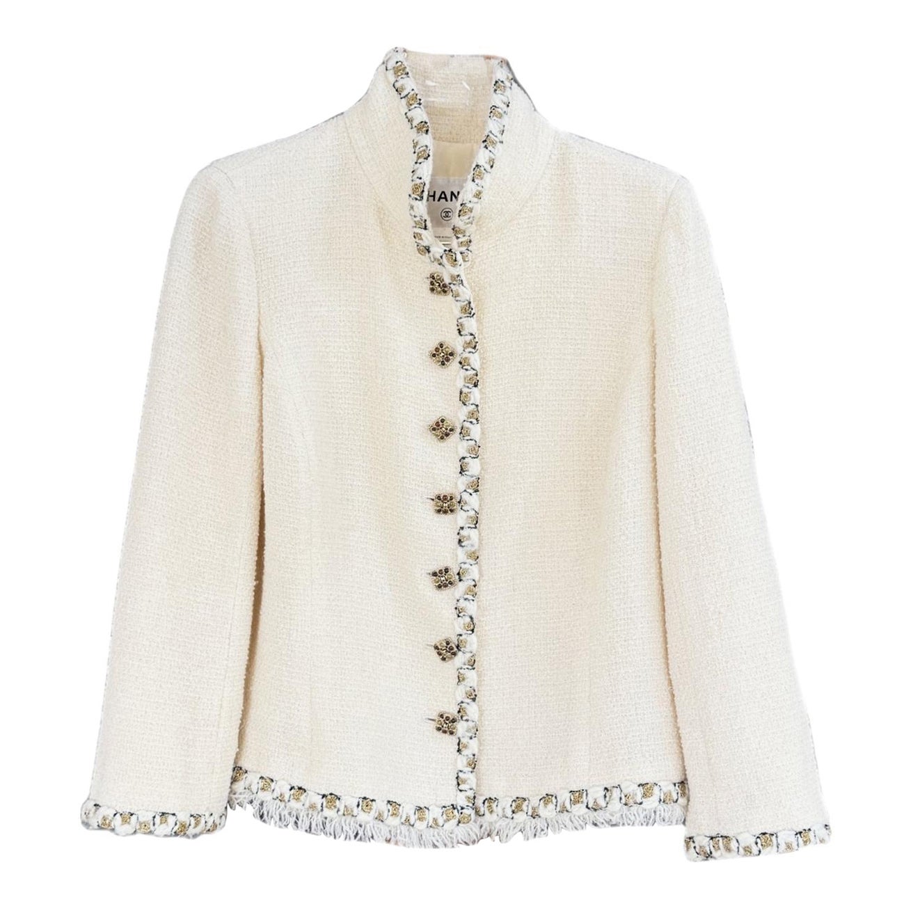 Chanel Paris / Byzance Opulent Gripoix Buttons Ecru Tweed Jacket 42 FR