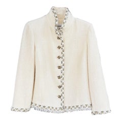 Chanel Paris / Byzance Opulent Gripoix Buttons Ecru Tweed Jacket 42 FR