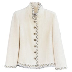 Chanel Paris / Byzance Opulent Gripoix Buttons Ecru Tweed Jacket 42 FR