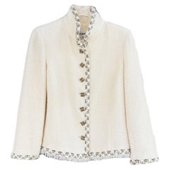 CHANEL Paris / Byzance Opulent Gripoix Buttons Ecru Tweed Jacket 42 FR