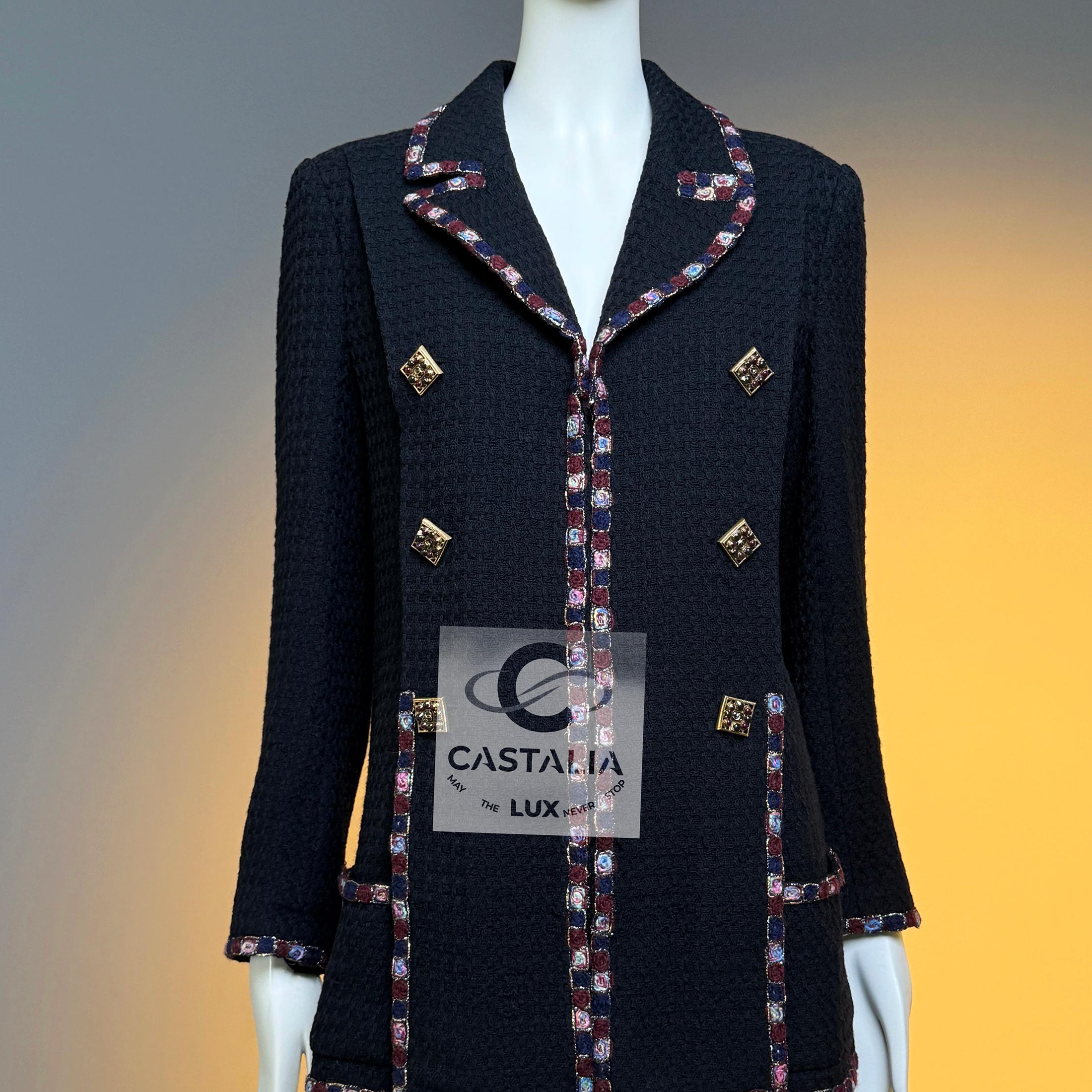 Chanel Paris / Byzance Tweed Jacket with Mosaic Trim and Jewel Buttons 42 FR For Sale 6