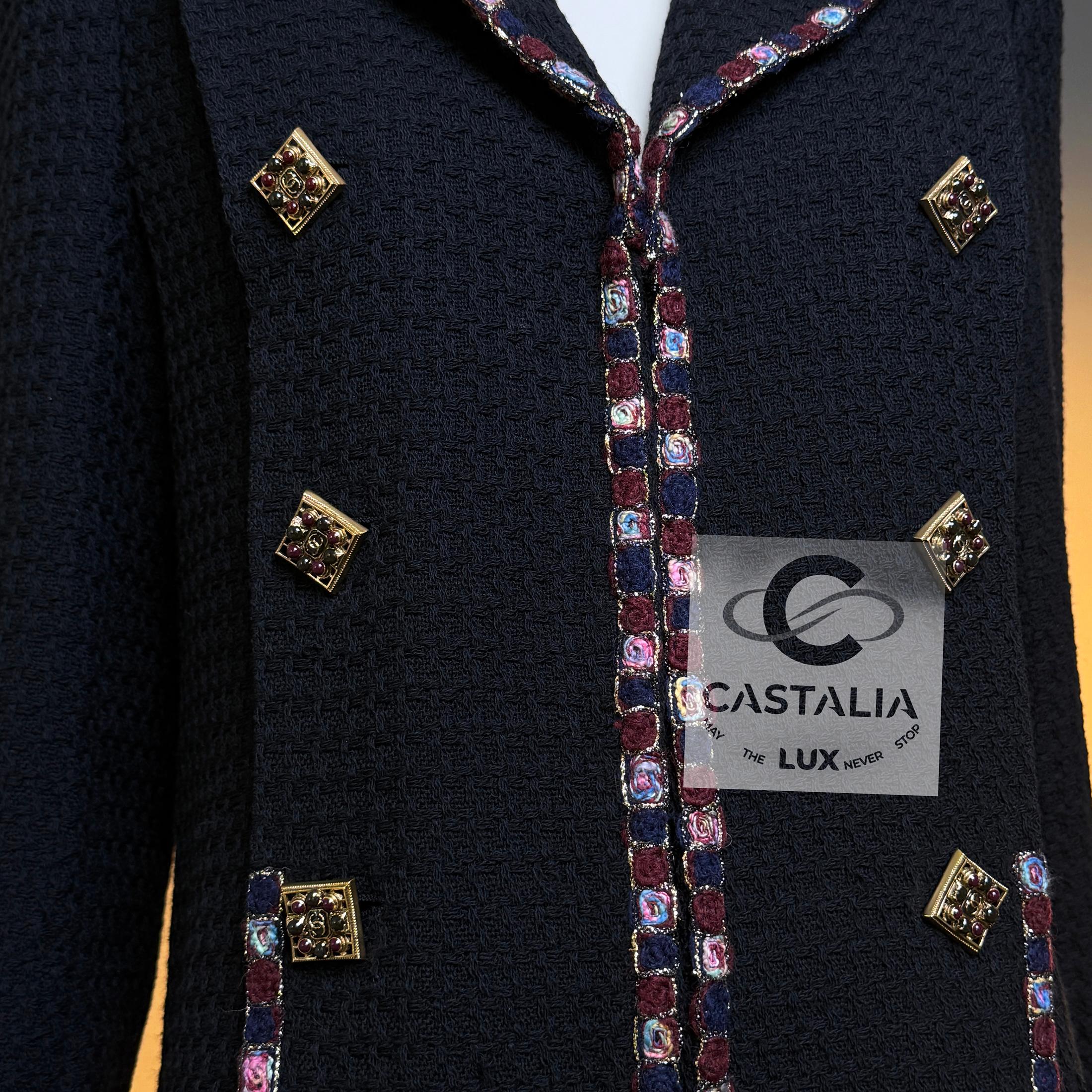 Chanel Paris / Byzance Tweed Jacket with Mosaic Trim and Jewel Buttons 42 FR For Sale 9