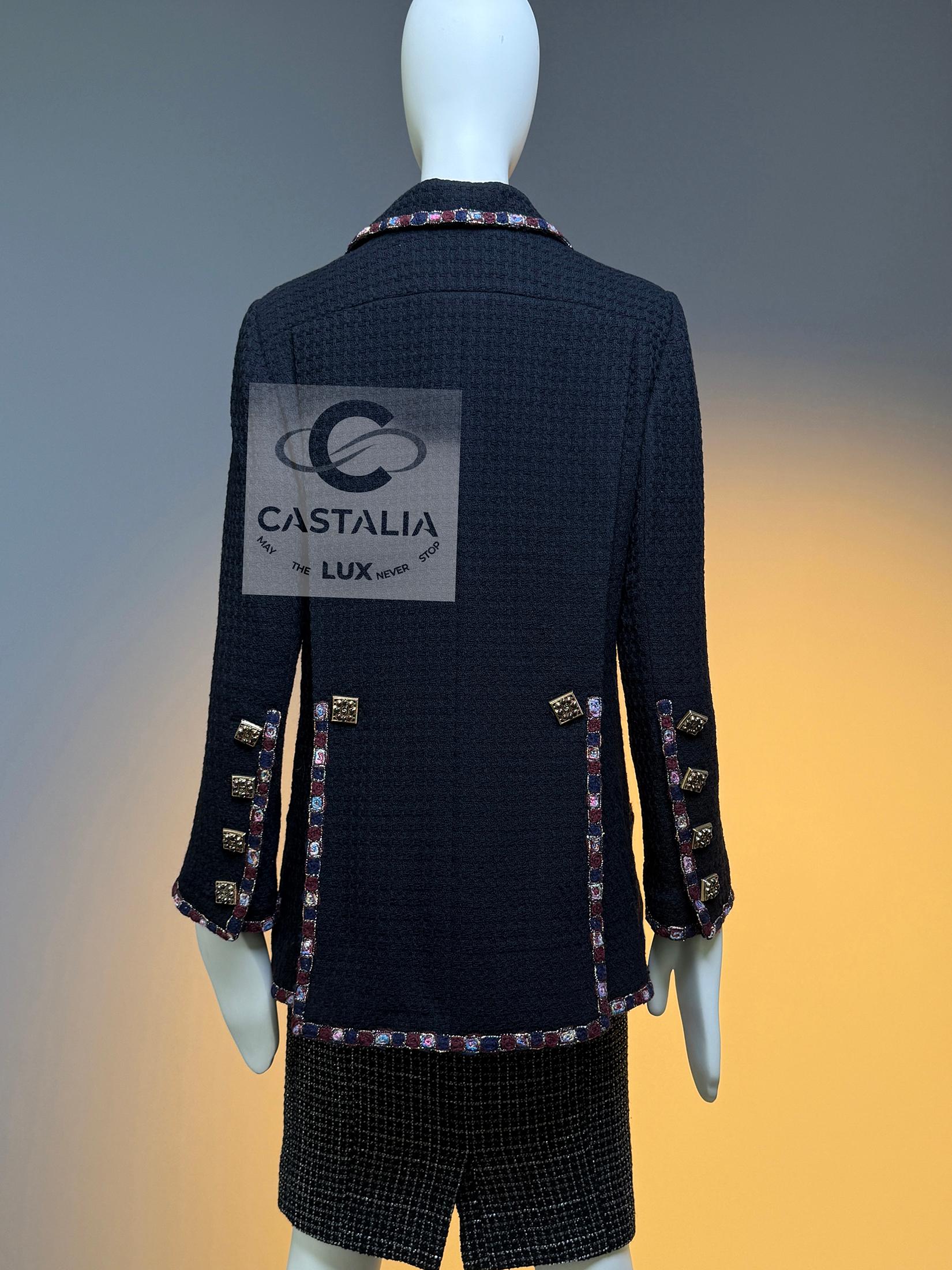 Chanel Paris / Byzance Tweed Jacket with Mosaic Trim and Jewel Buttons 42 FR For Sale 11