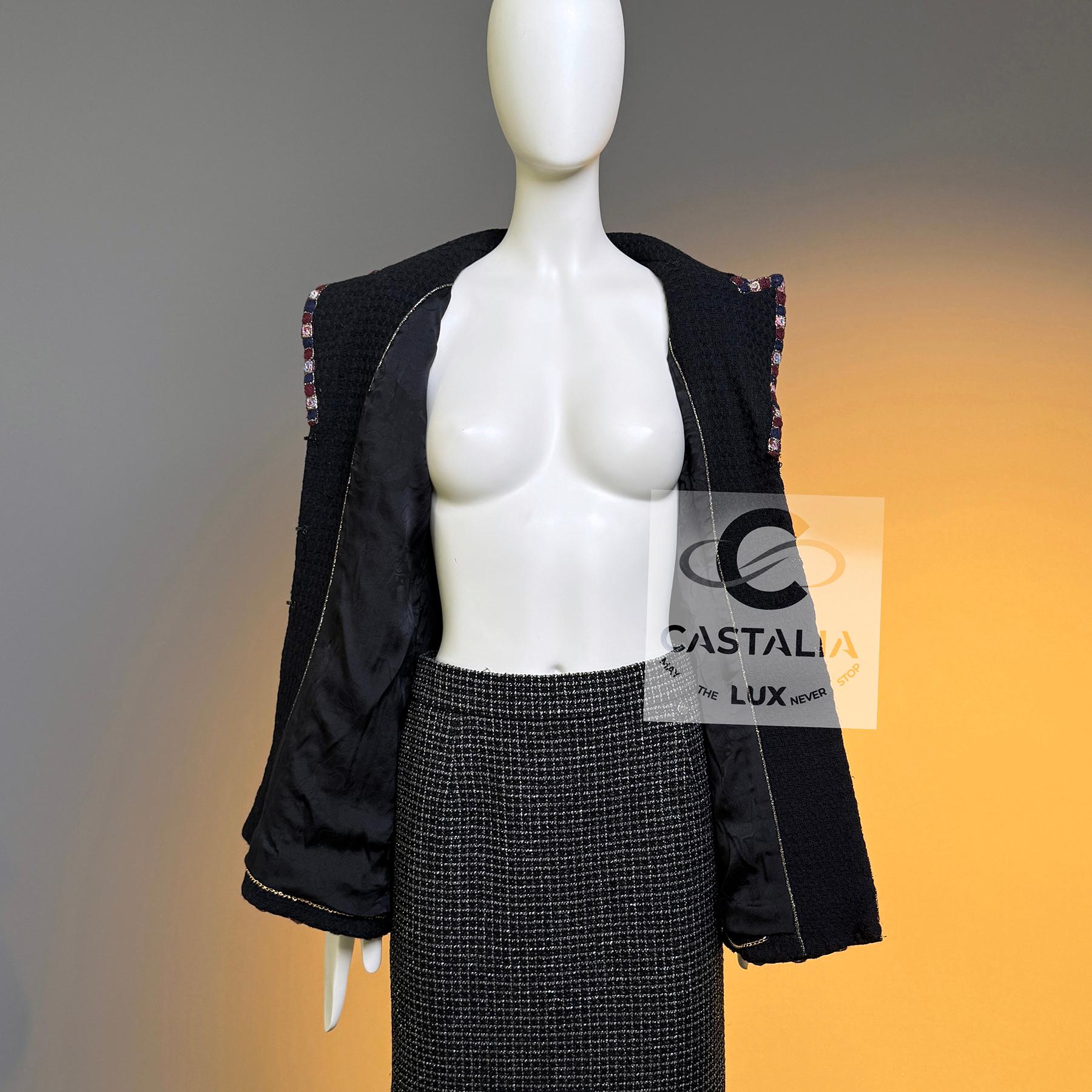 Chanel Paris / Byzance Tweed Jacket with Mosaic Trim and Jewel Buttons 42 FR For Sale 14