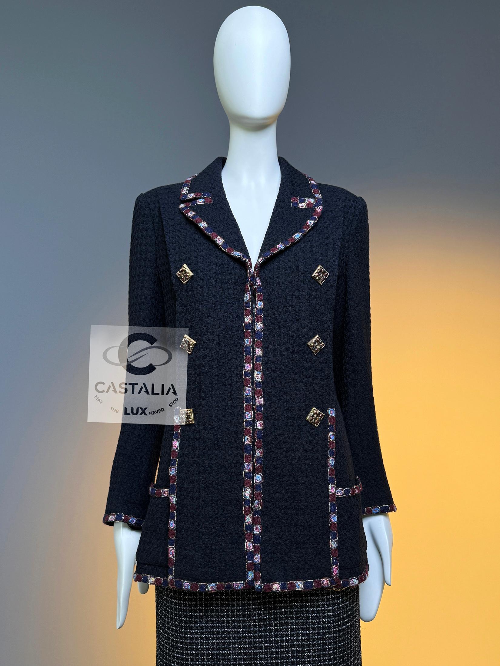 Chanel Paris / Byzance Tweed Jacket with Mosaic Trim and Jewel Buttons 42 FR For Sale 1
