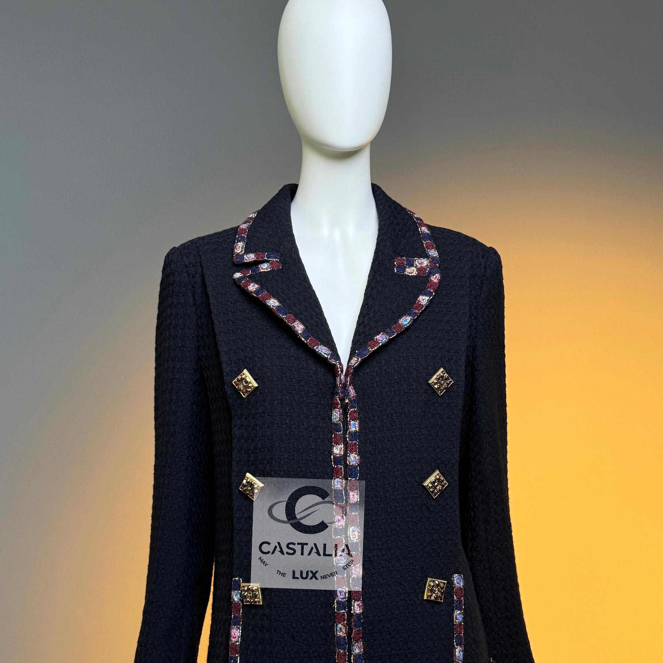 Chanel Paris / Byzance Tweed Jacket with Mosaic Trim and Jewel Buttons 42 FR For Sale 2