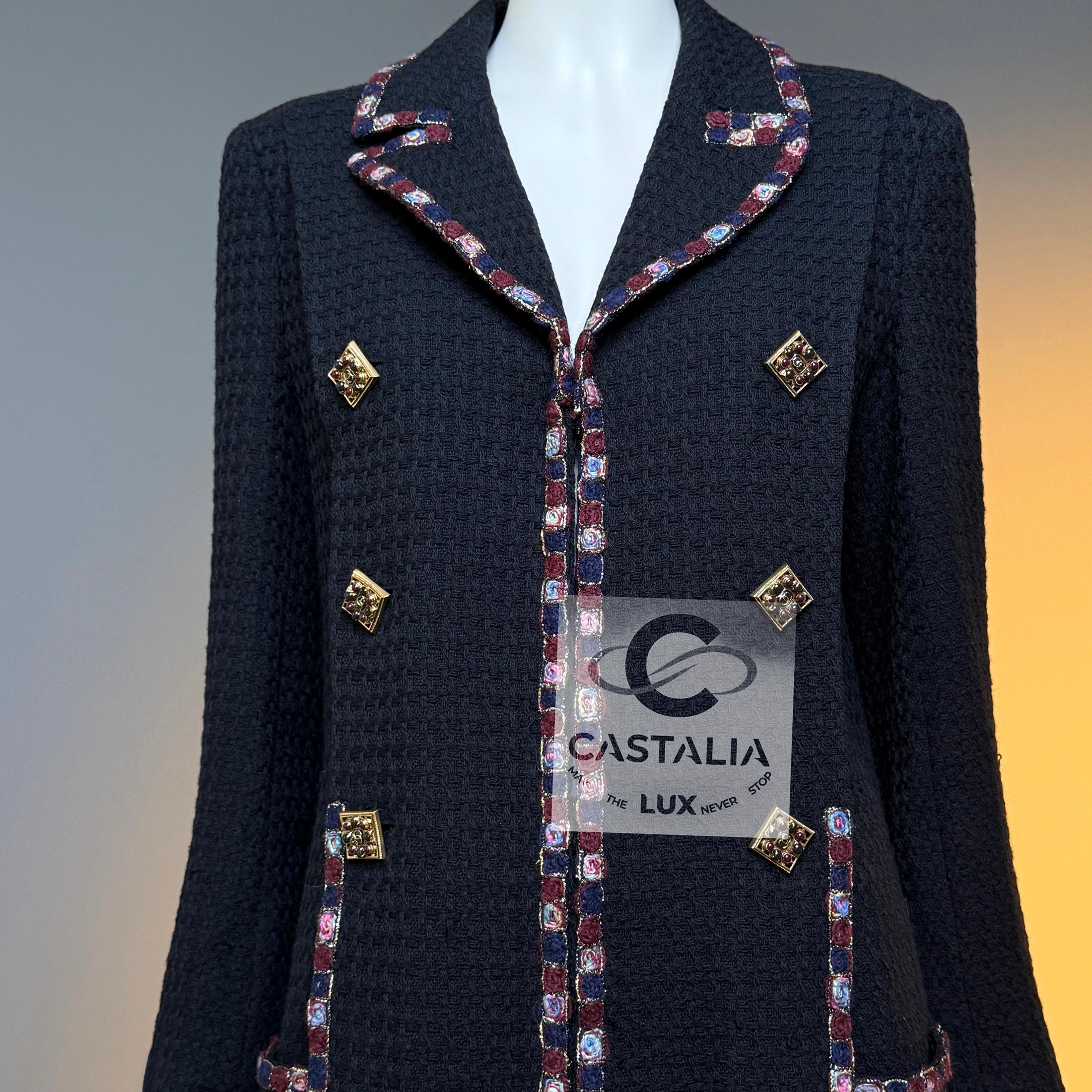 Chanel Paris / Byzance Tweed Jacket with Mosaic Trim and Jewel Buttons 42 FR For Sale 3