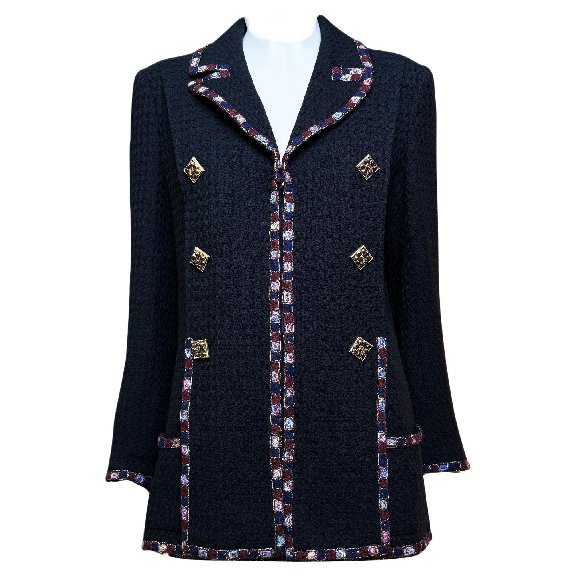 Chanel Paris / Byzance Tweed Jacket with Mosaic Trim and Jewel Buttons 42 FR For Sale