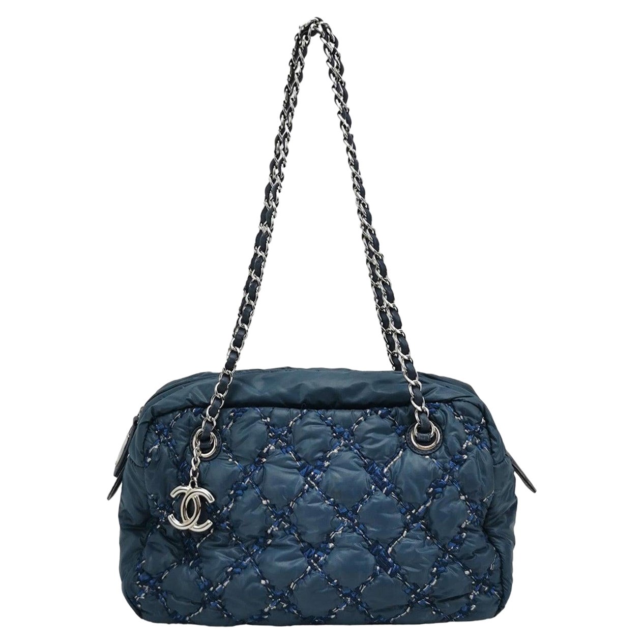 Chanel Paris-Byzance Tweed On Stitch Navy Nylon Bag