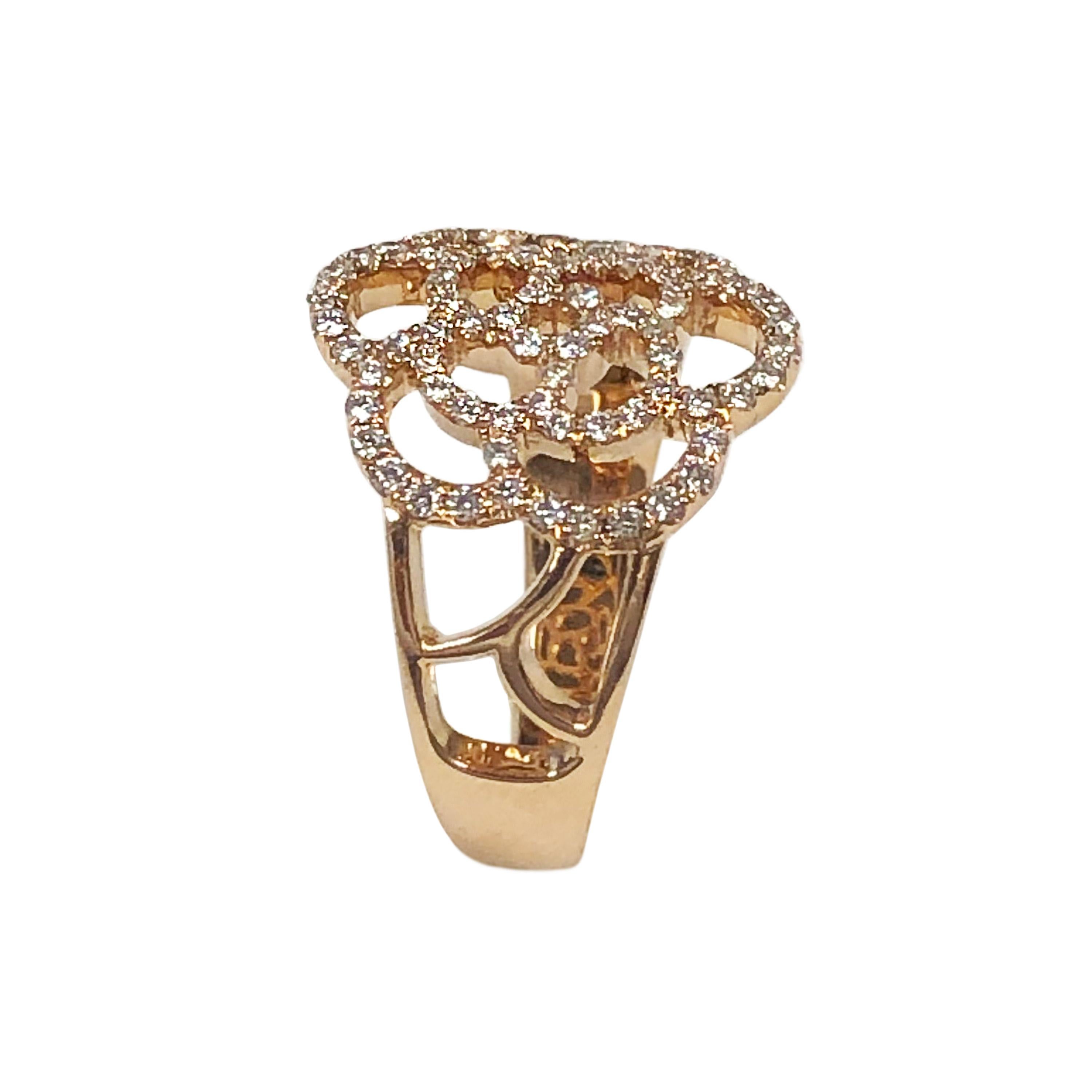 Chanel Paris Camelia Rose Gold and Diamond Ring In Excellent Condition In Chicago, IL