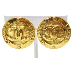 Chanel Paris CC Hammered Medallion Earring