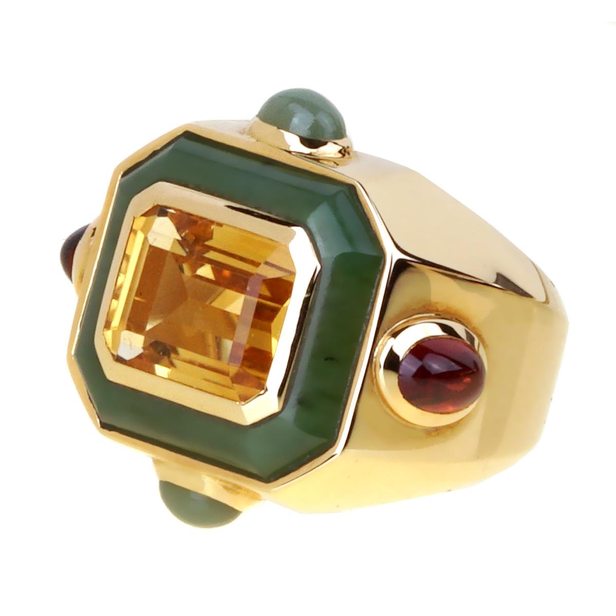 Chanel Paris Citrine Jade Gold Cocktail Ring In Excellent Condition For Sale In Feasterville, PA