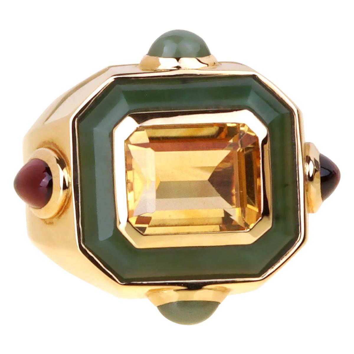 Chanel Paris Citrine Jade Gold Cocktail Ring For Sale