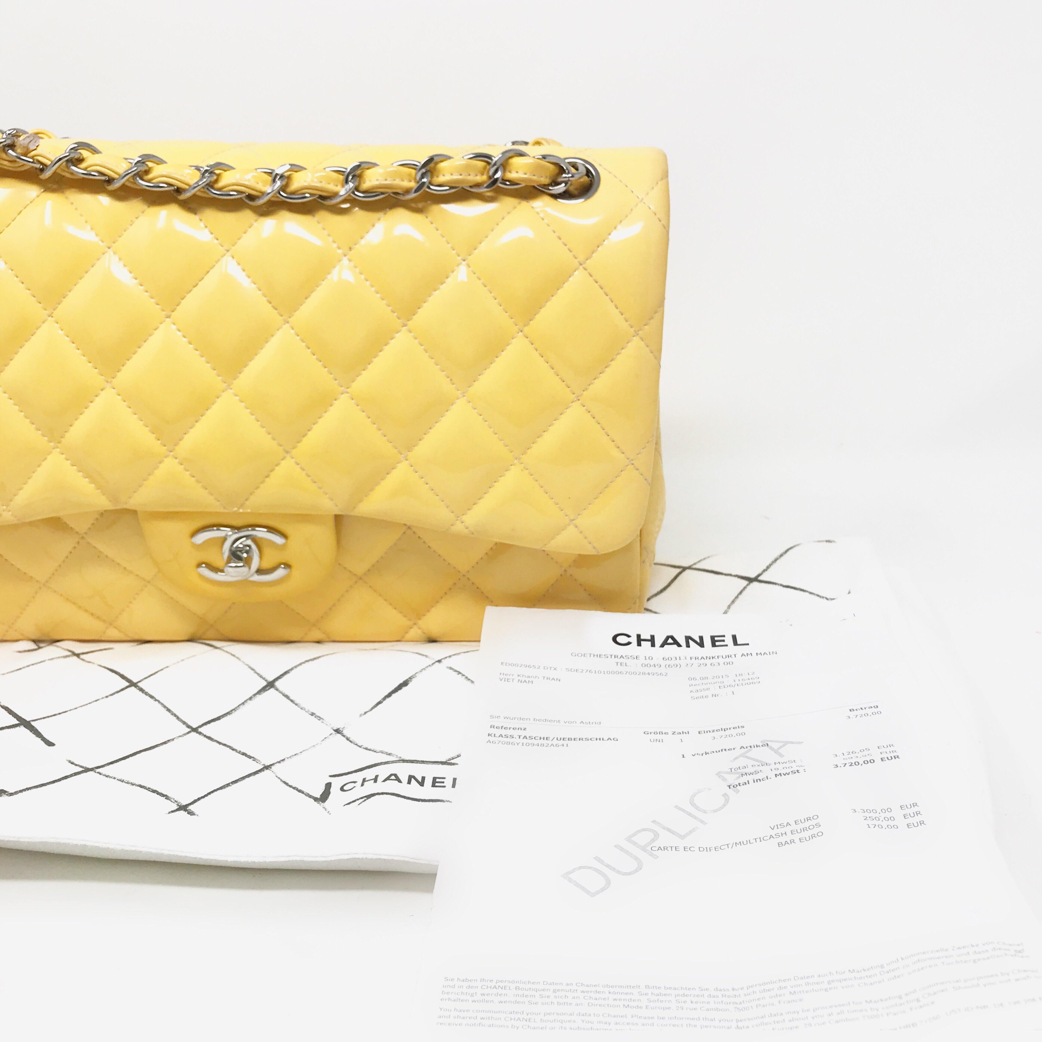 CHANEL PARIS Classic Jumbo bag patent leather Yellow 2014 2