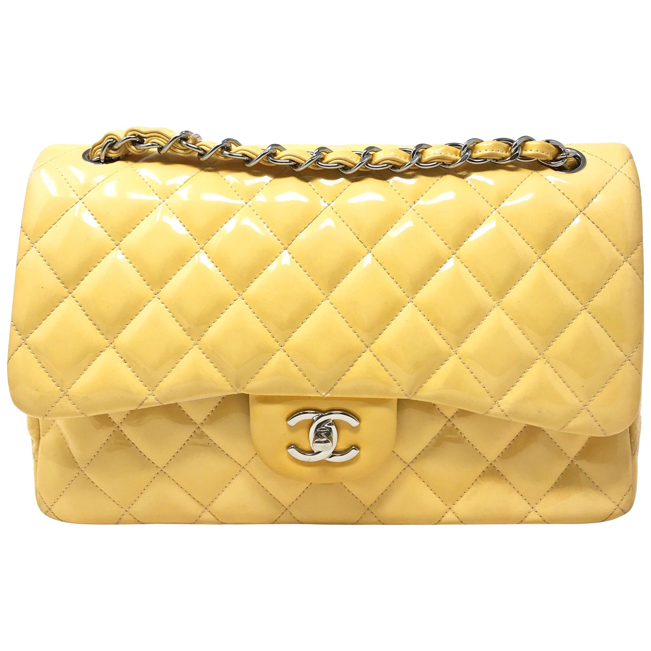 CHANEL PARIS Classic Jumbo bag patent leather Yellow 2014