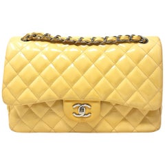 CHANEL PARIS Classic Jumbo bag patent leather Yellow 2014