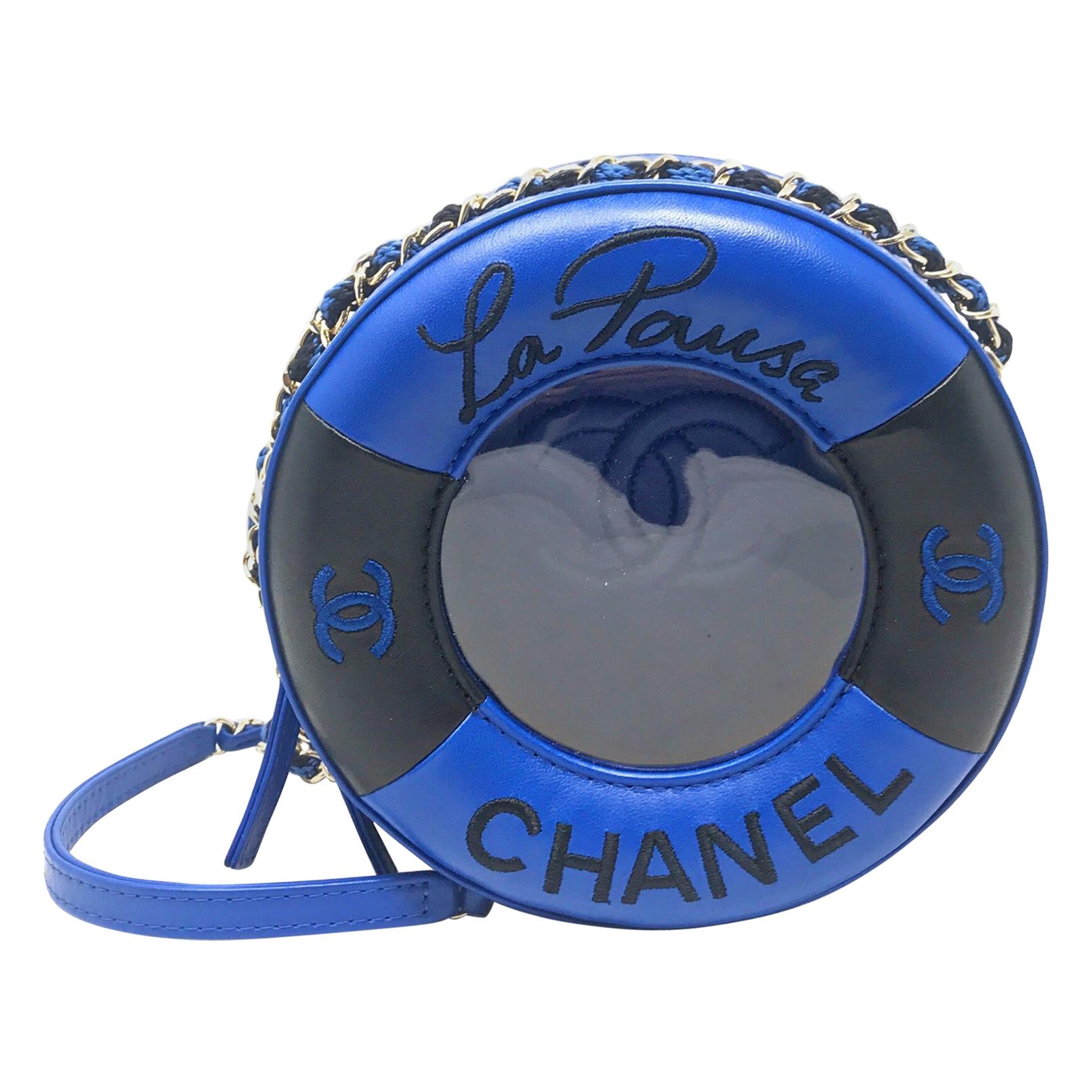 Chanel Paris Coco Lifesaver Round Bag Black, Blue, 2018 at 1stDibs