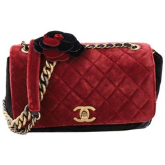 Chanel Paris-Cosmopolite Camellia Flap Bag Quilted Velvet Medium