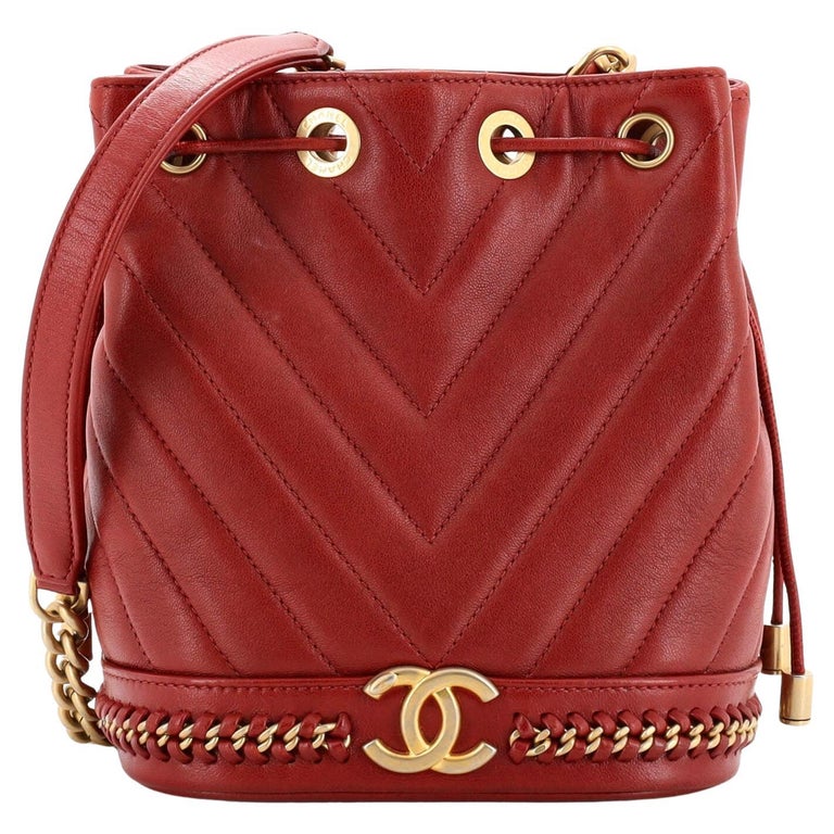 Chanel Paris-Cosmopolite Drawstring Bucket Bag Chevron Lambskin Small