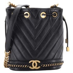 Chanel Paris-Cosmopolite Drawstring Bucket Bag Chevron Lambskin Small