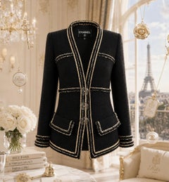 CHANEL Paris / Cosmopolite Eternal Black Tweed Jacket 40 FR