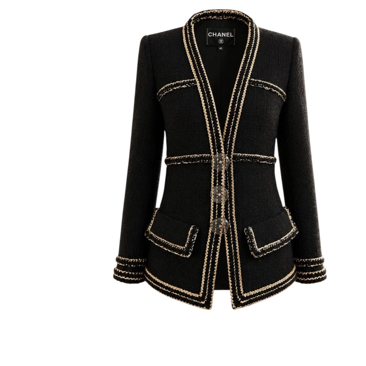 CHANEL Paris / Cosmopolite Eternal Black Tweed Jacket 40 FR For